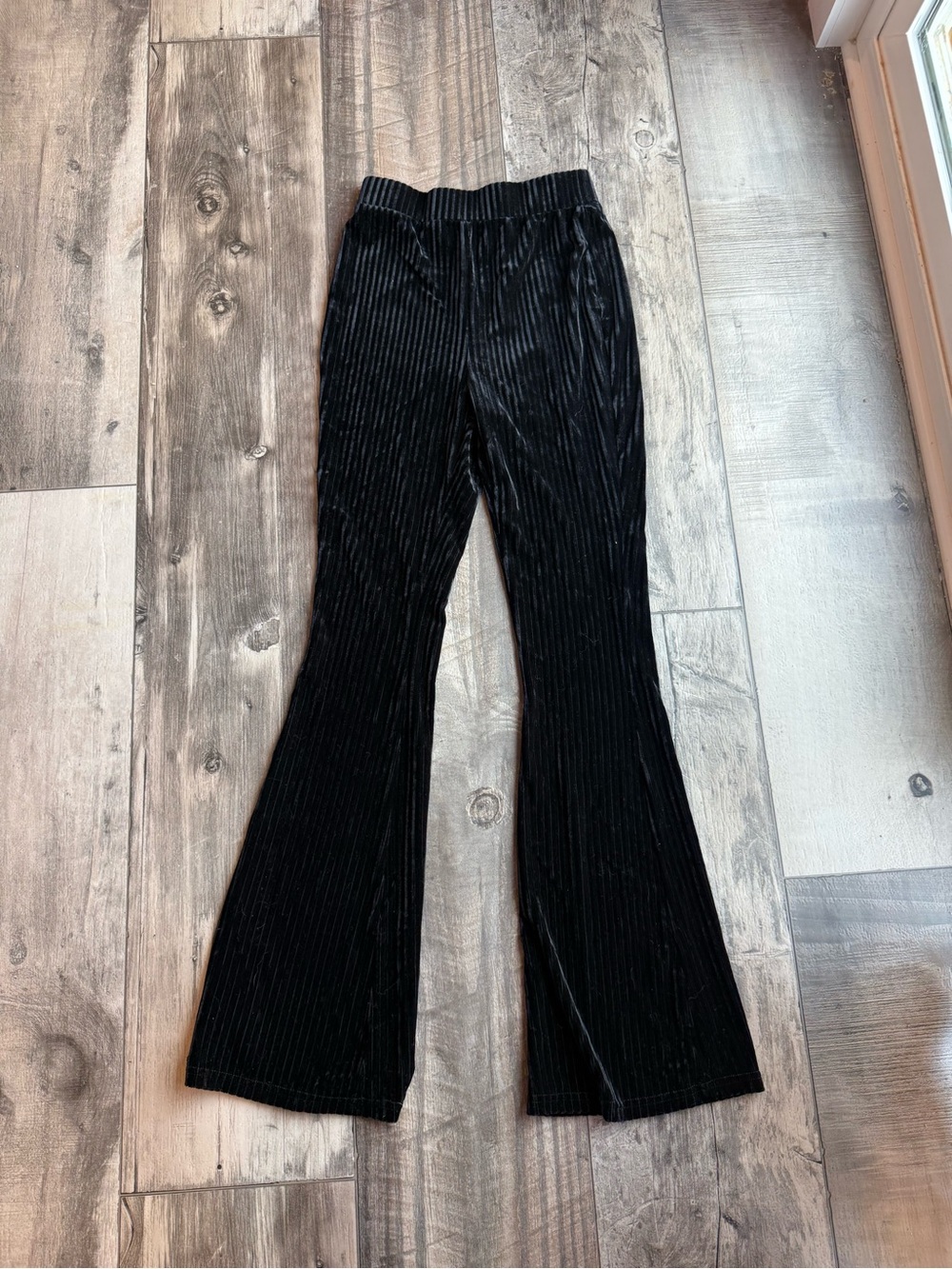 Black Ribbed Velvet Flare Pants